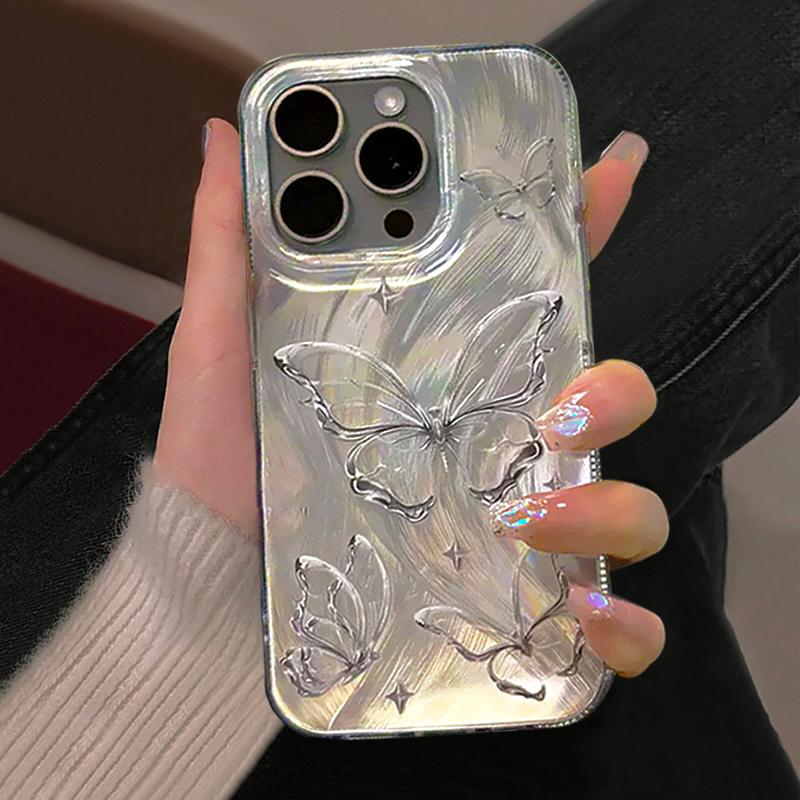 Luxury Butterfly Laser Glitter Phone Case For Iphone 11 12 13 14 15 16 Pro Max Plus Fashion Shockproof Lens Protection Cover