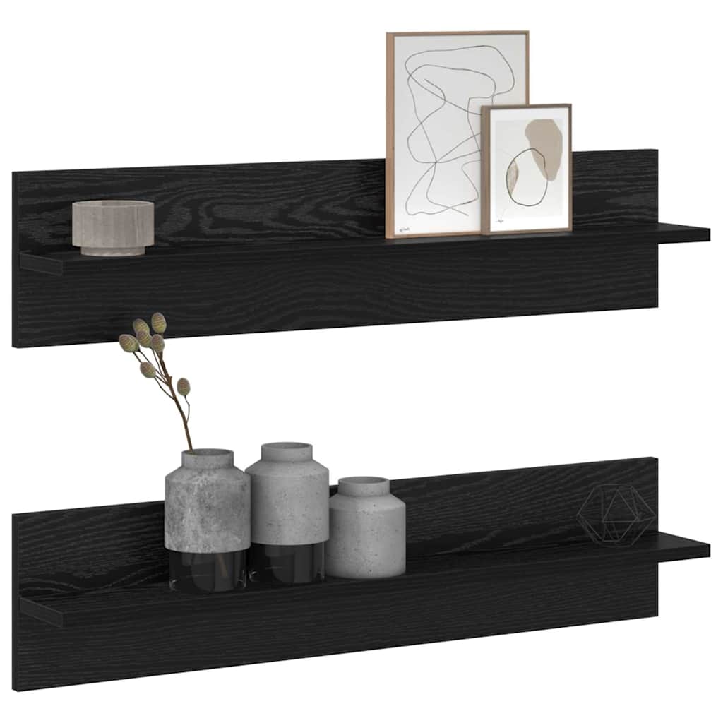 Wall Shelf 2 pcs Black Oak Effect 80 x 11.5 x 18 cm