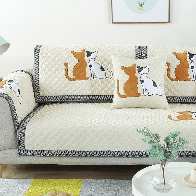 Cartoon Cat Fabric Anti Slip Winter Simplicity Modern Four Seasons Universal Full Package Sofa Cushion Cover