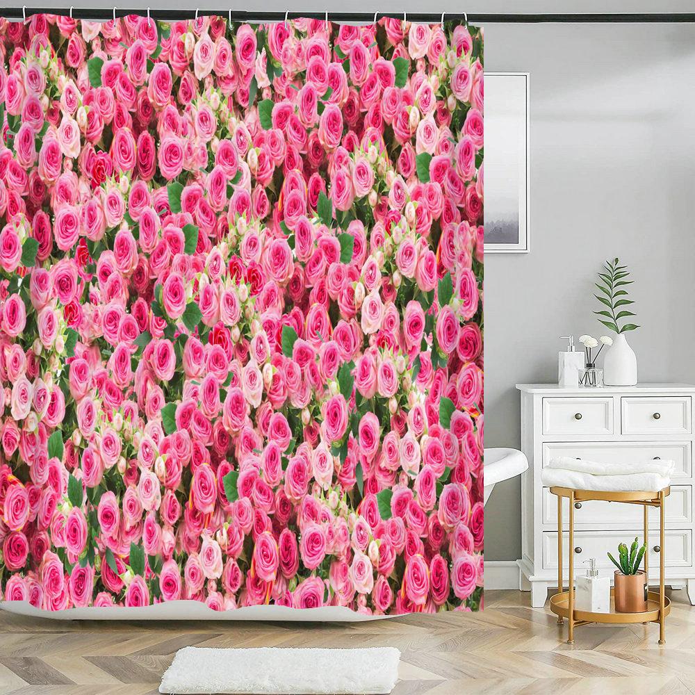 Beautiful natural flowers shower curtain waterproof polyester fabric bath curtain rose floral curtains for bathroom decor