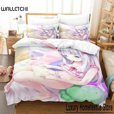 Home Living Luxe Sagiri Izumi Beddengoedset Cartoon Anime driedelige set Volwassene Kind Slaapkamer Dekbedovertreksets 3D Kawaii Meisjes