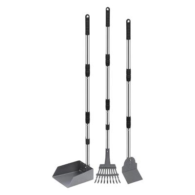 Metal Pet Waste Scooper With Adjustable Handle For Dogs Stainless Steel And Aluminum Poop Shovel Tray Rake Combo Set