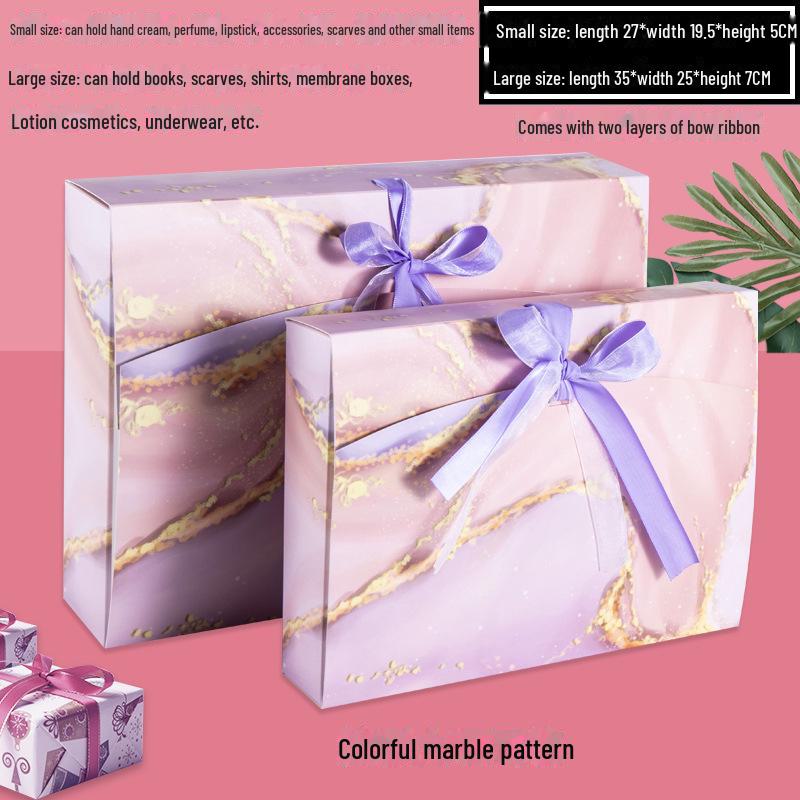 Custom Pearlescent Bow Ribbon Gift Box for Silk Scarves, Pajamas, and Shirts