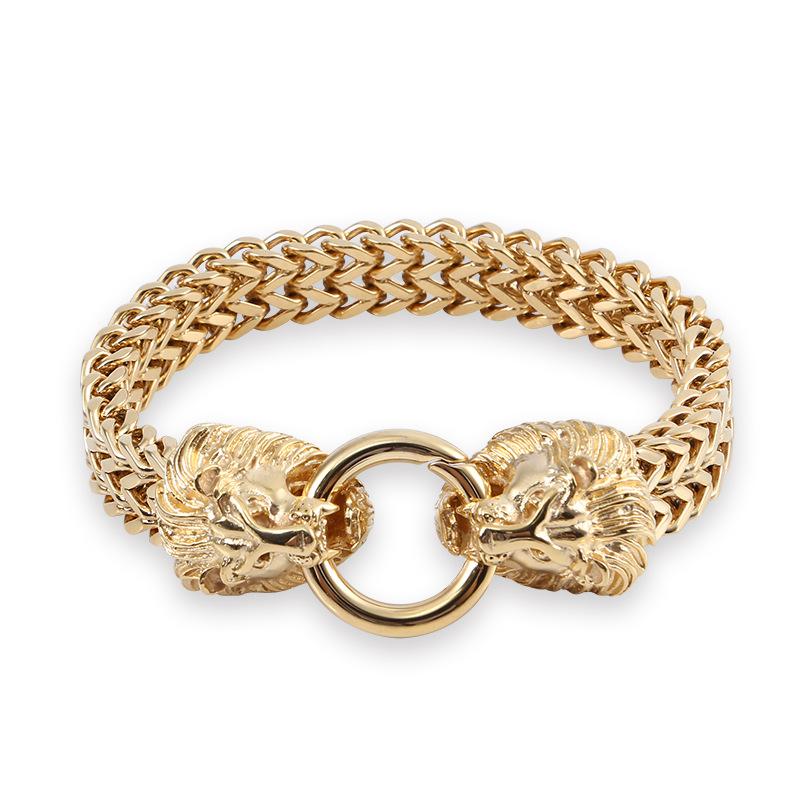 Трендовый мужской многокольцевой однослойный C-образный открытый браслет с круглой пряжкой в виде головы льва, литая бижутерия 23cm