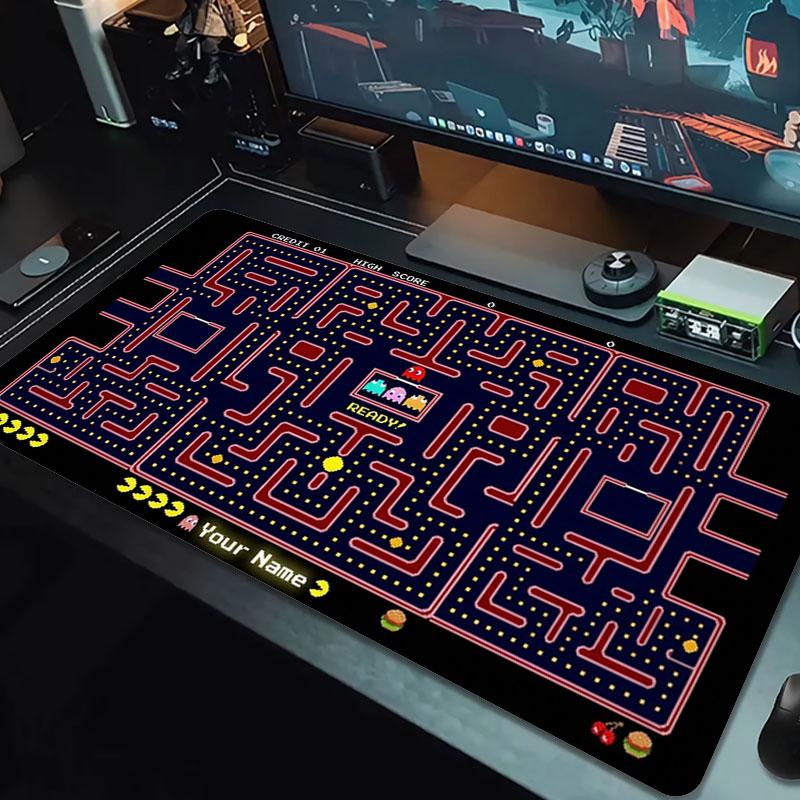 Pac-Man Custom Name Large Size Mouse Pad Large Gaming Table Cushion Non-slip Laptop Tablet Big Mousepad XXL Mat Mini PC Playmat With Lock Edge