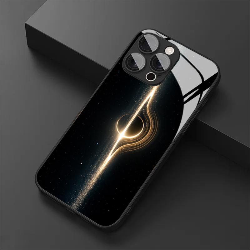 Interstellar Black Hole Light Tempered Glass Phone Case for iPhone 17 13 12 11 Pro Max 14 15 16 Plus X XR XS 7 8 16E 17Air Cover