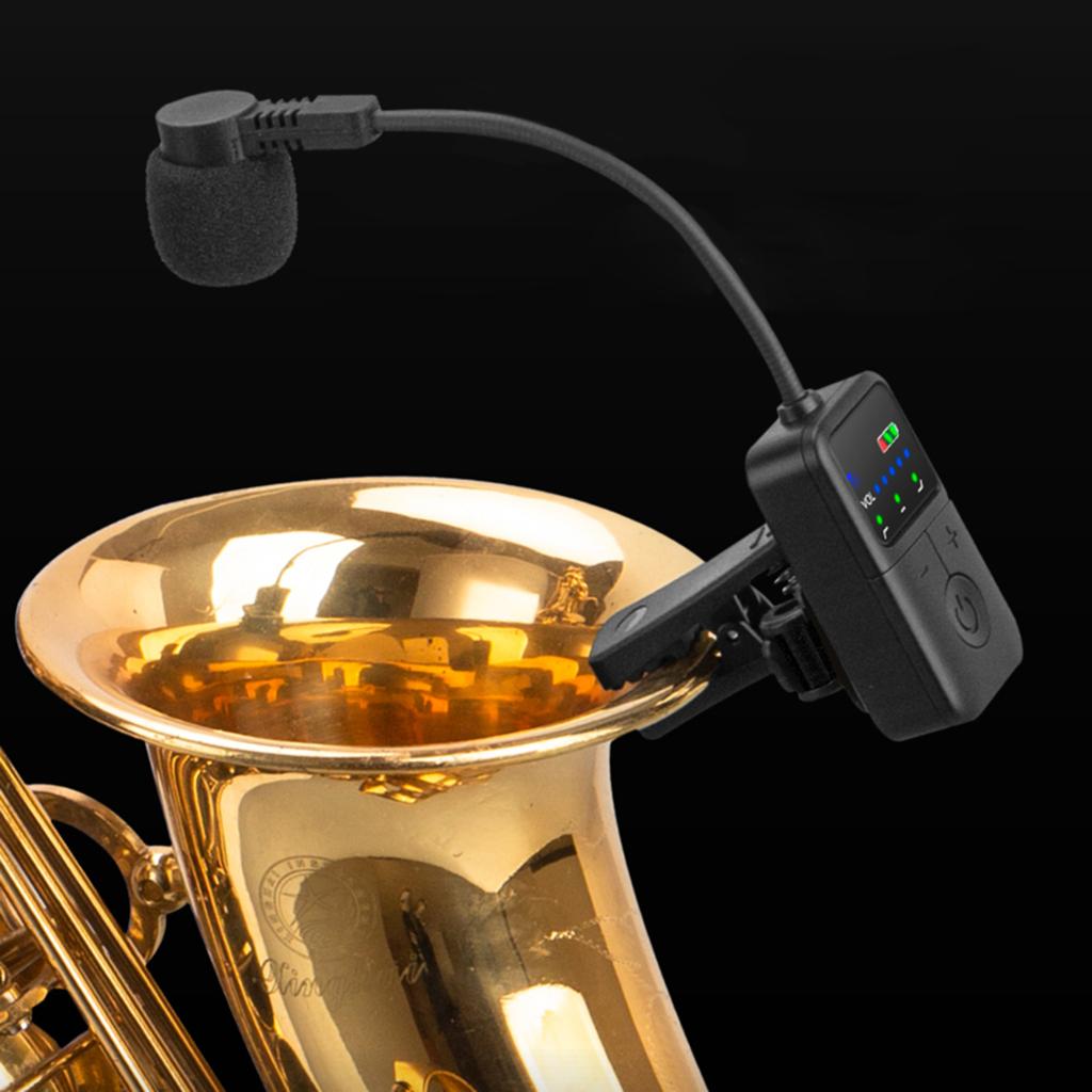2.4GHz Wireless Mic Transmitter and Receiver Clip-on Instrument Microphone Saxophone Microphone for Saxophone and More