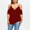 Fashion Womens Plus Size Cutout Asymmetric Cold Shoulder T-shirt V-Neck Tops