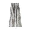 Summer Women Vintage Print High Waist Lace-up Pant Wide Leg Trouser With Pocket For Girls