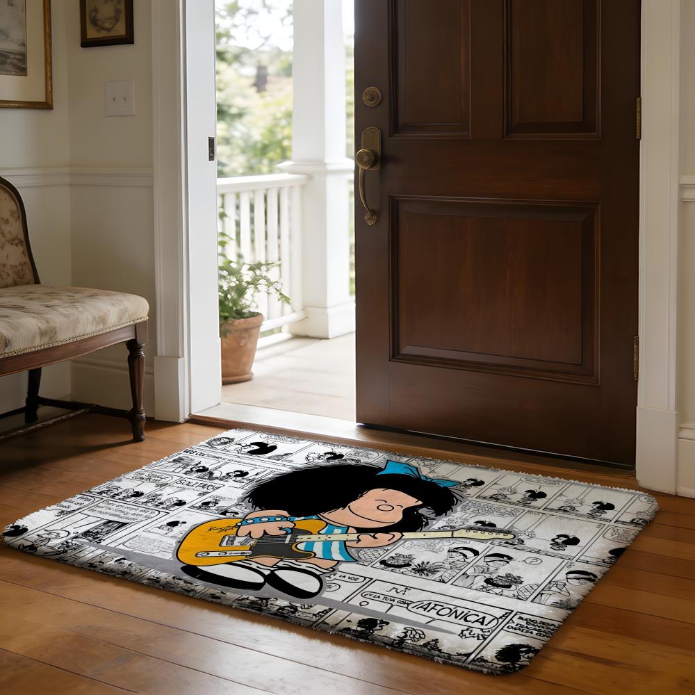 Tappetino da Pavimento Carino a Cartone Animato Mafalda Tappetino Assorbente Morbido in Flanella Tappeto Antiscivolo Casa Camera da Letto Bagno