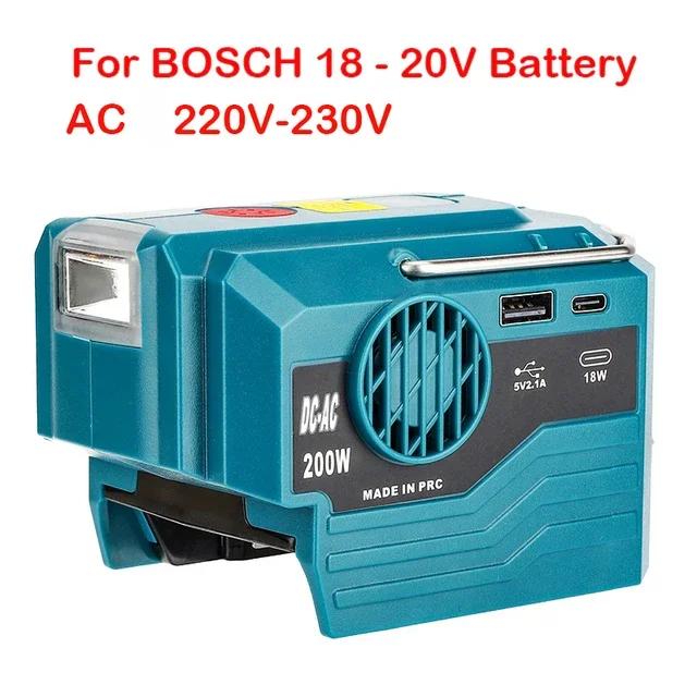 200W Power Inverter For Makita/Dewalt/Milwaukee/Bosch 18V To AC 120/220V Battery Inverter with USB And Type-C ,LED Light
