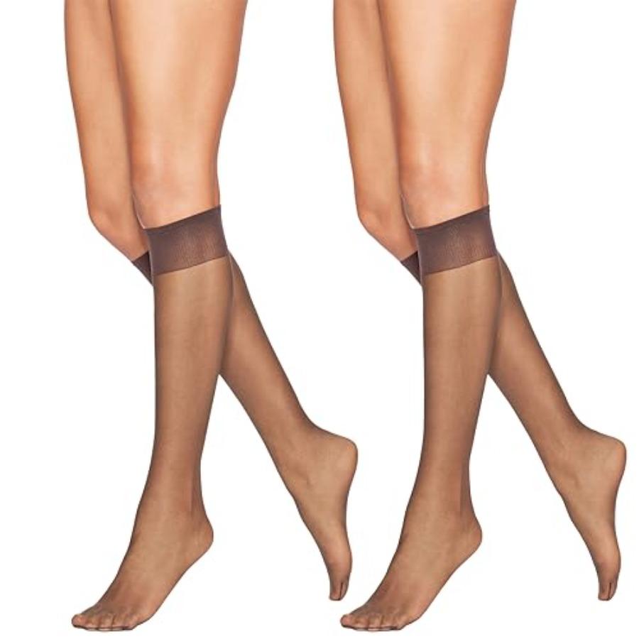 Hanes Alive Damen Vollstützende Transparente Zehen Kniehohe Strümpfe beige