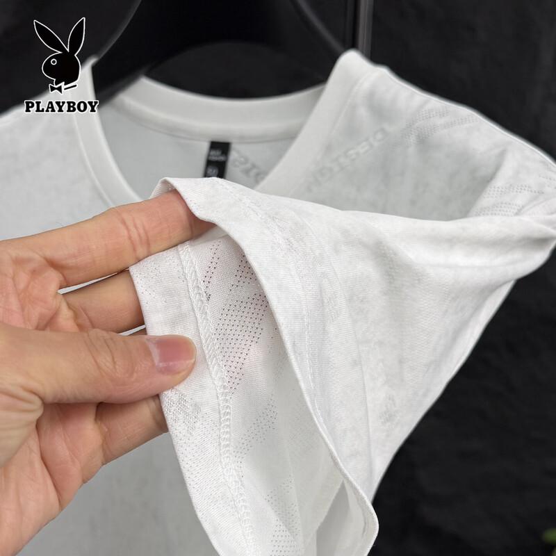 PLAYBOY Men's Mesh Cooling Ice Silk Short Sleeve T-Shirt