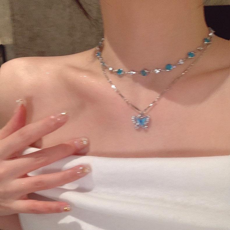 

Exquisite Luxury Crystal Zircon Butterfly Tassel Necklace for Women Elegant Double Layer Clavicle Chain Choker Party Jewelry