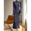 New Autumn/Winter Slimming Knit Dress for Women - Half-High Neck, Figure-Flattering, Long Length Bodycon Skirt