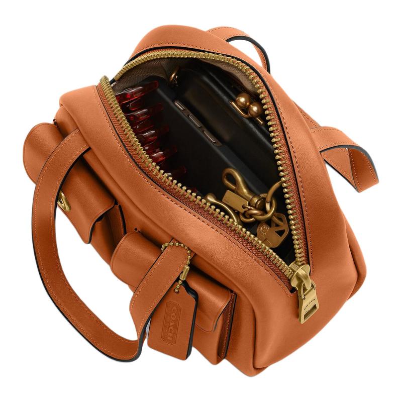 Coach Originals Twin Turnlock 20 Vintage Style Cow Leather Shoulder Bag Small Women's Toffee