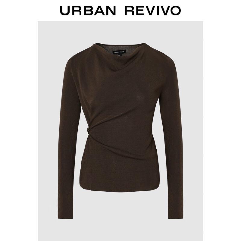 

Женский элегантный плиссированный трикотажный топ с длинным рукавом и металлической пряжкой L