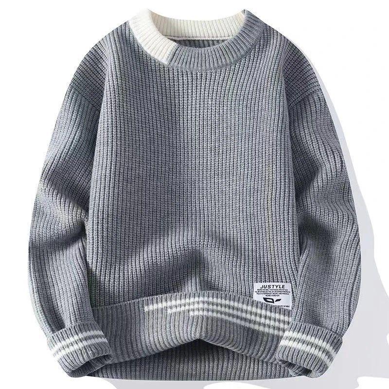 Men's Velvet Thick Knit Sweater - Autumn/Winter Round Neck Trendy Warmwear for Teen Students
