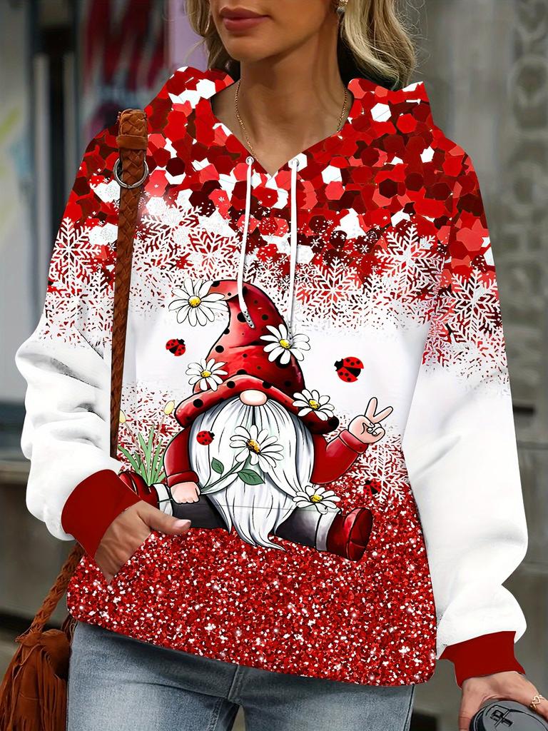 3D digital print long sleeve fashion women's clothing Santa Claus women's hoodie fashionable casual red Christmas hoodie with hood long sleeves
