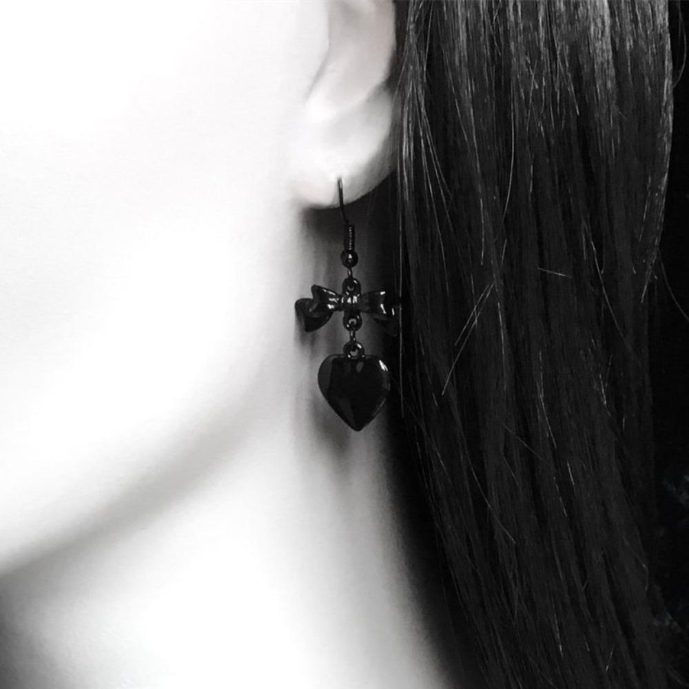 Gotische Victoria Schwarze Schleife Herzförmige Hängeohrringe für Damen Halloween Party Temperament Y2K Schmuck Accessoires Geschenke