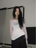 Koreanischer Stil Tencel-Stoff Colorblock Raglanärmel Langarm Damen-T-Shirt