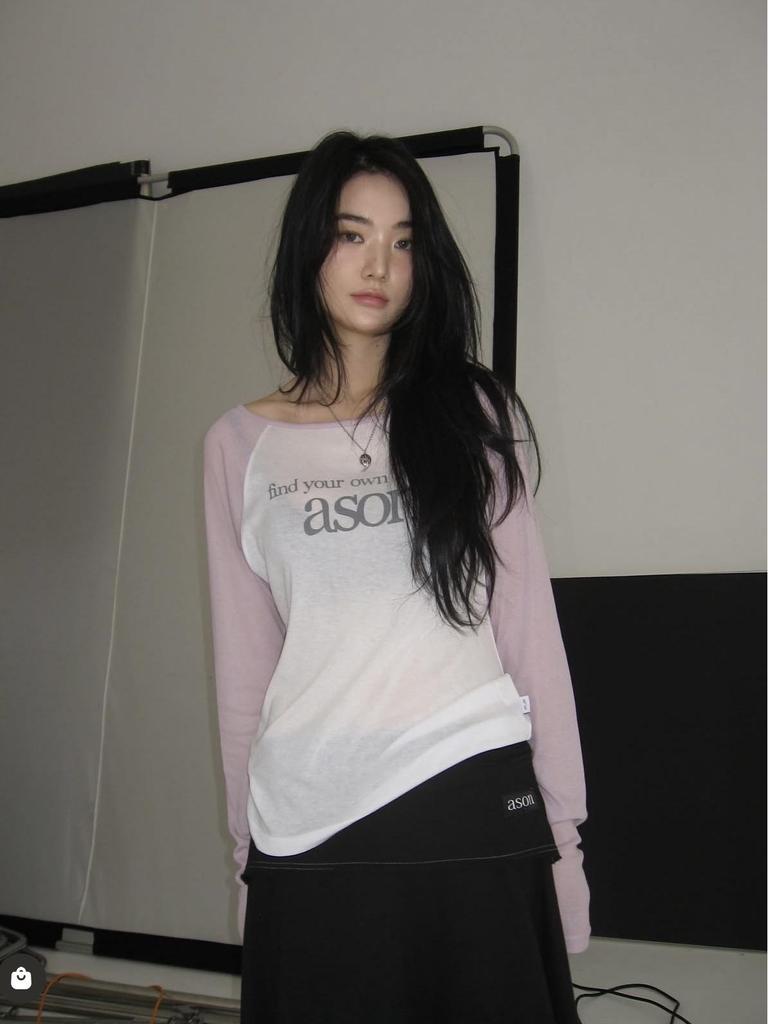 Koreanischer Stil Tencel-Stoff Colorblock Raglanärmel Langarm Damen-T-Shirt