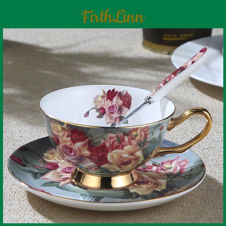 Gold Ceramic Painted Retro French Afternoon Tea Coffee Cup Flower Tea Cup Water Cup Milk Cup Three Pieces