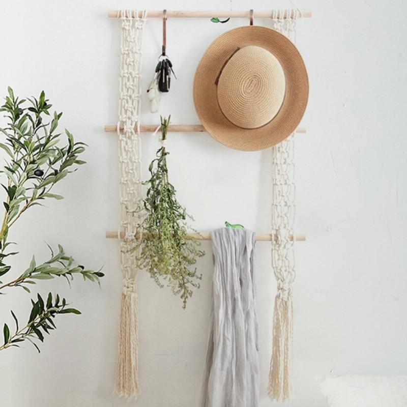 Macrame Toilet Paper Holder Towel Rack for Kitchen with 3pcs Wooden Sticks