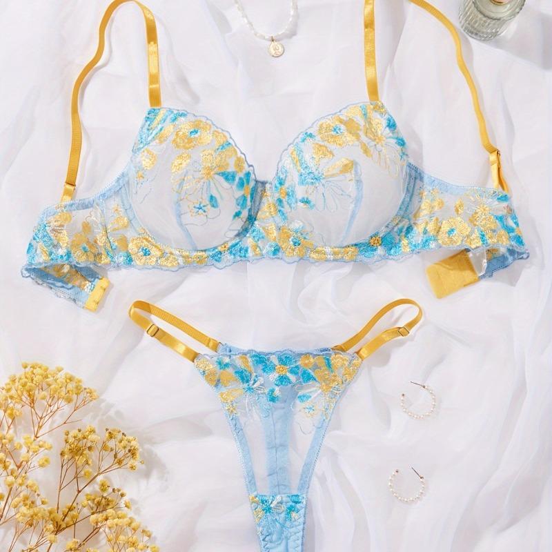 I nuovi colori a contrasto giallo e blu sono piccoli, freschi, sexy e comodi, e un set di reggiseno e biancheria intima da donna ultra-sottile.