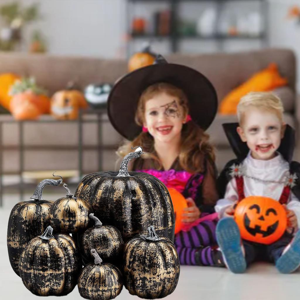 7 Stück Simulierte Kürbisse Glänzende Farbe Leicht Kreativ Wiederverwendbarer Schaumkürbis zur Dekoration Requisite