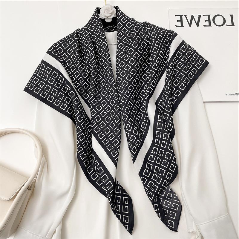 Light luxury temperament silk scarf women's new large square scarf twill silk 91cm travel shawl geometric color matching simple scarf new