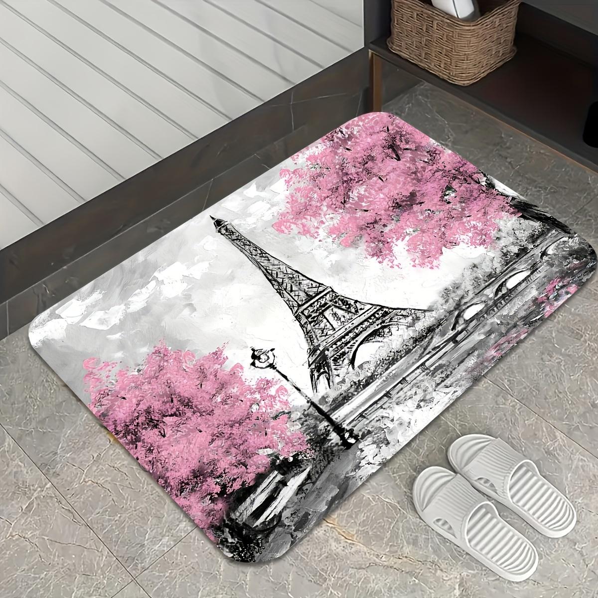 

Non-Slip Absorbent Floor Mat Featuring a Pink Oil Painting of The Eiffel Tower, Perfect for French-Style Home Decoration 40cm x 60cm