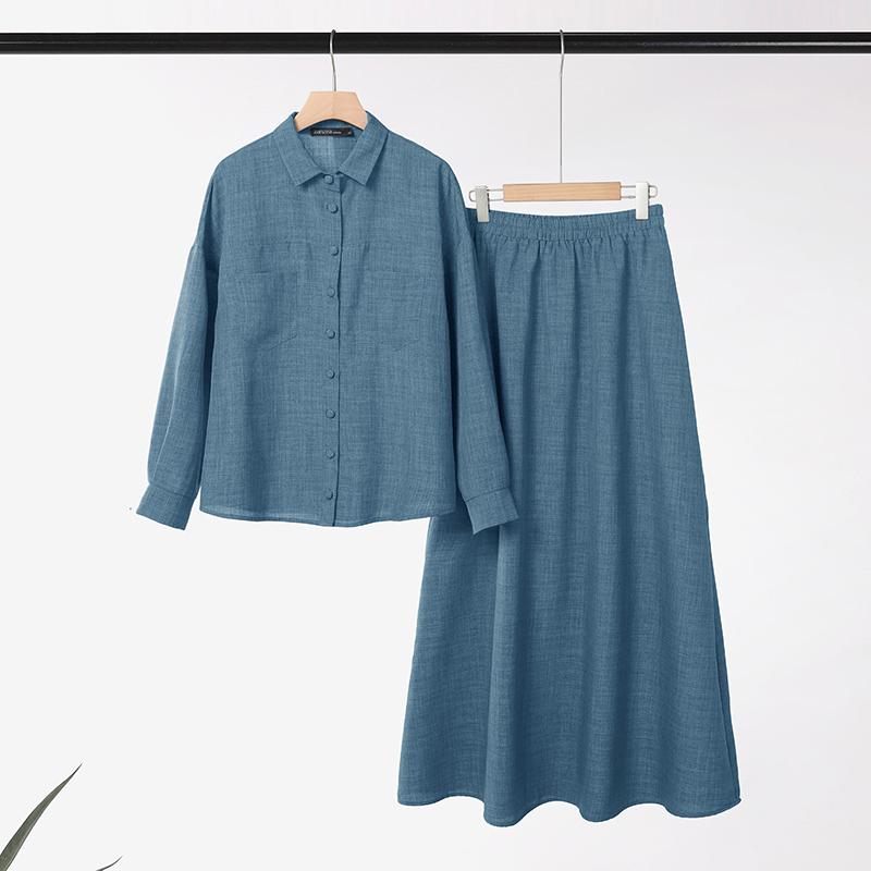 

ZANZEA Женская блузка с длинным рукавом и длинные юбки, повседневные костюмы-двойки 4XL