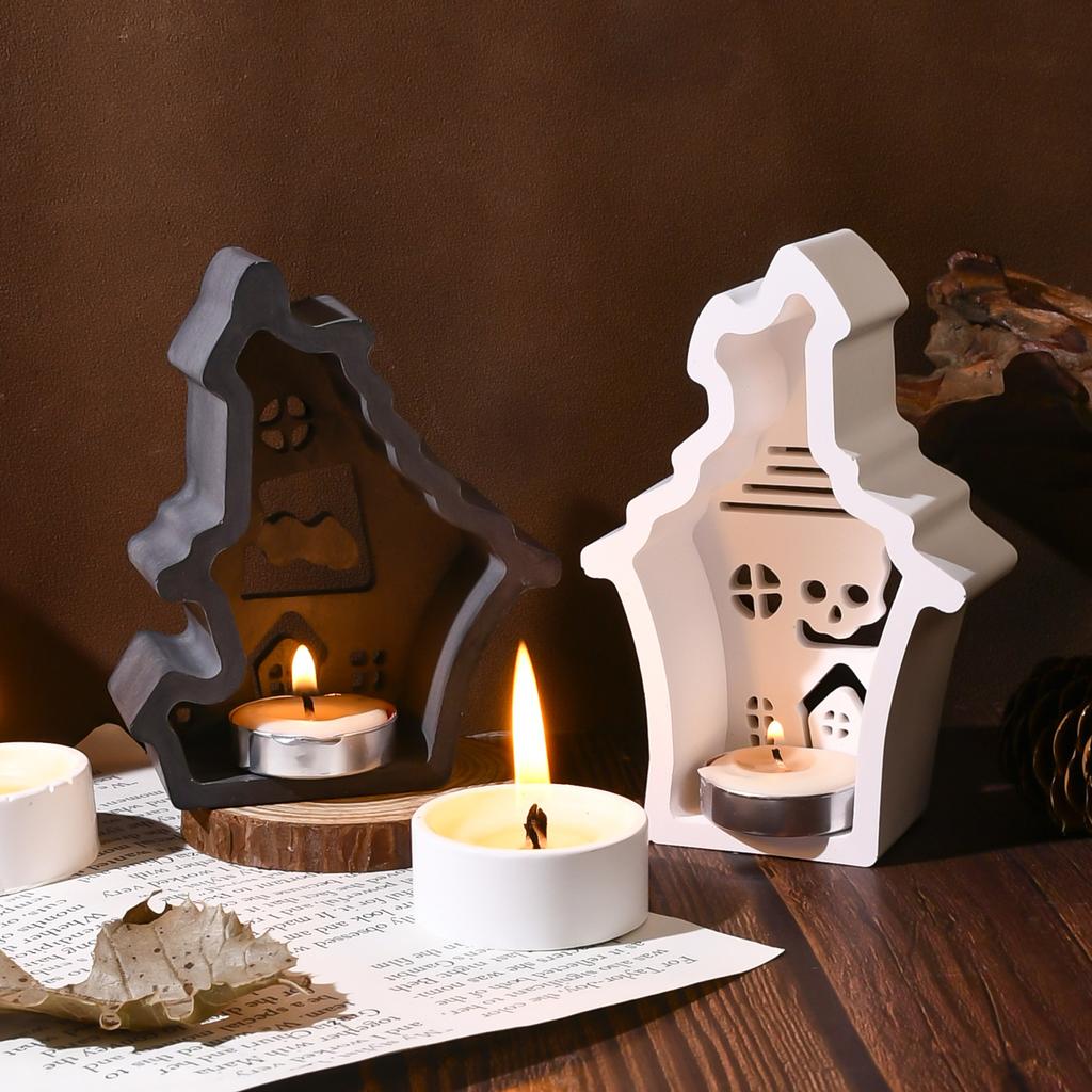 Halloween Ghost House Mold Multifunctional Spooky Plaster Decor Mold Candlestick Craft Mold Flexible For Desktop Decorations