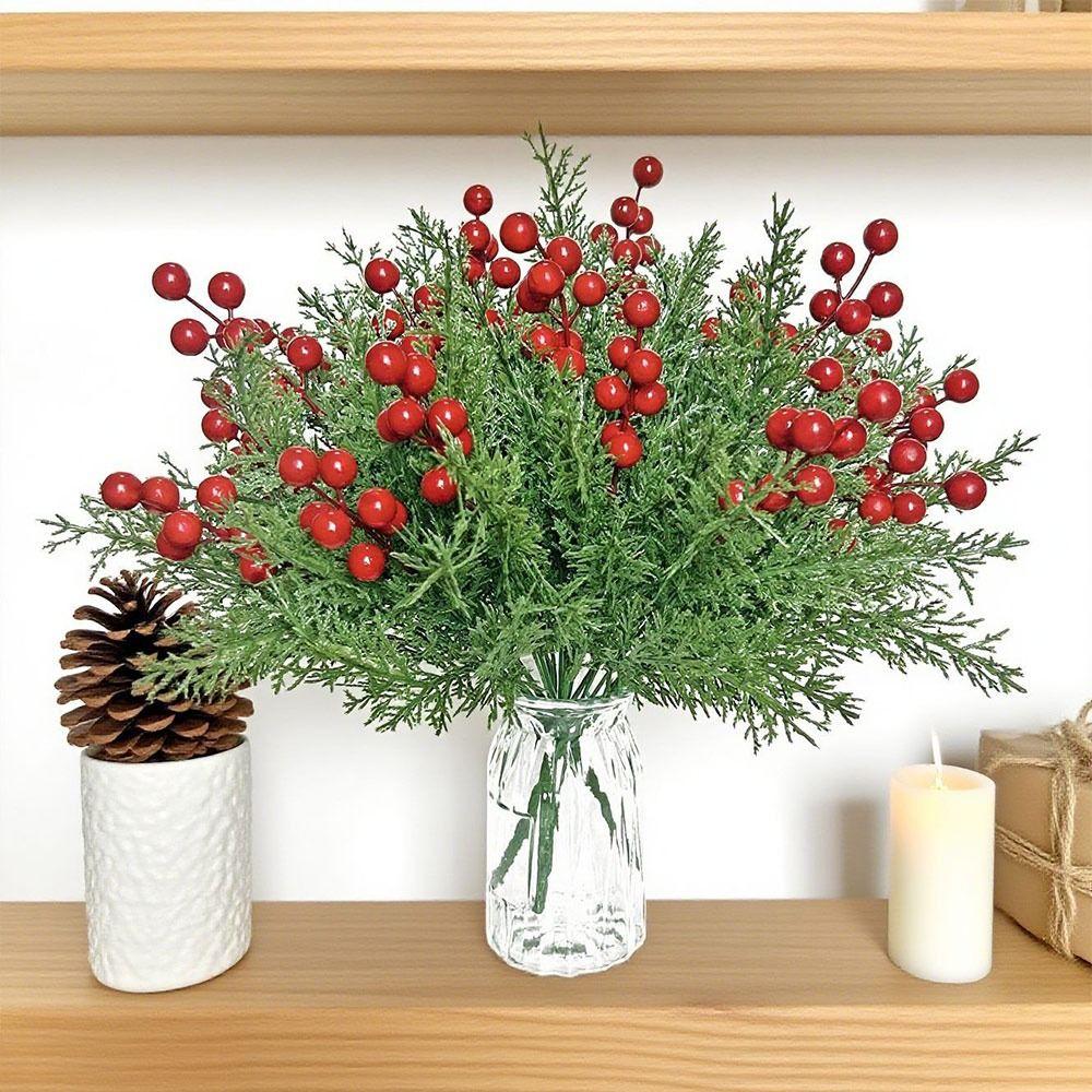 Red&Green Simulation Red Berry Branches 7 Branches Christmas Pine Stem  Festival Favors