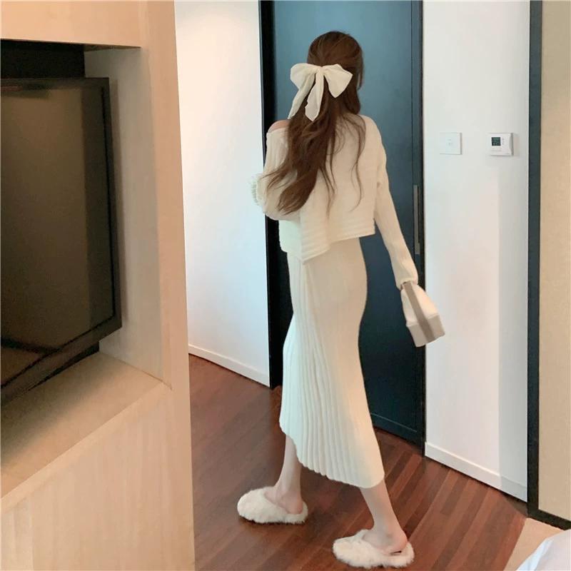 Pullover Sweater Knitted Sling Dress Set