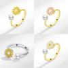 Small Daisy Adjustable Ring With Pearl Decor For Women Fashion Accessory
