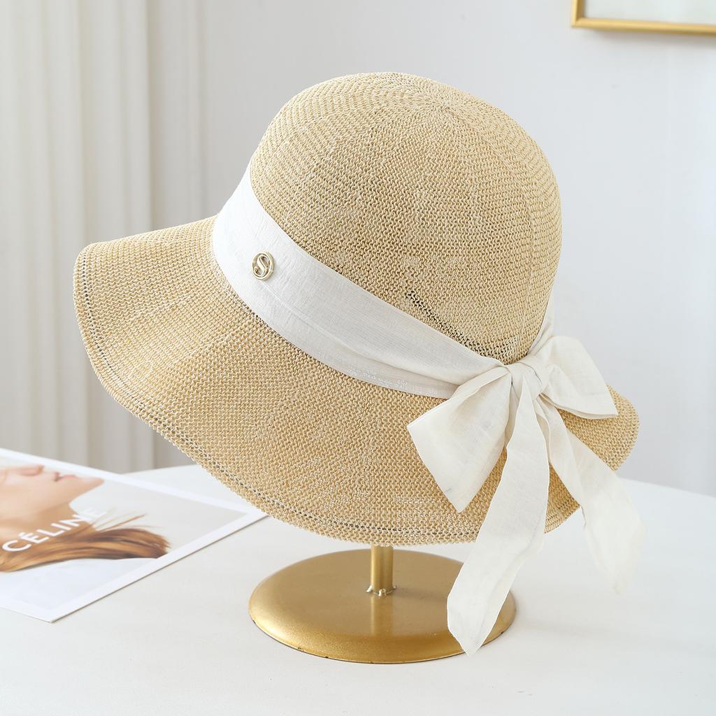 Knitted Fisherman Hat with Ribbon Bow, Bucket Hat Spring, Summer, Autumn, Windproof, Adult Women's Hat