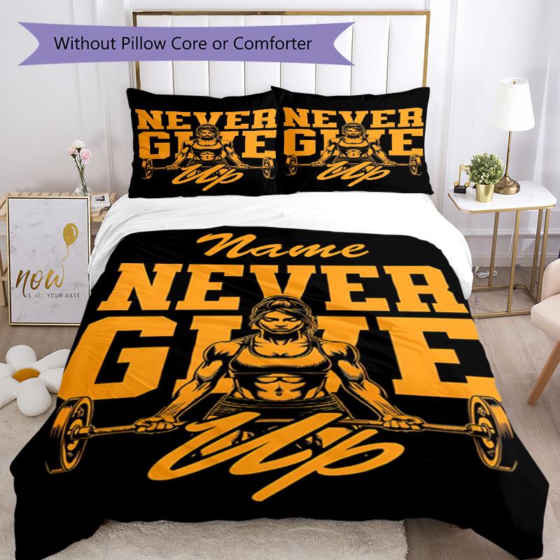 3pcs Custom Name weightlifting Bedding Set Duvet Cover Closure Includes 1 Duvet Cover & 2 Pillowcases, Soft and Comfortable for All Seasons.