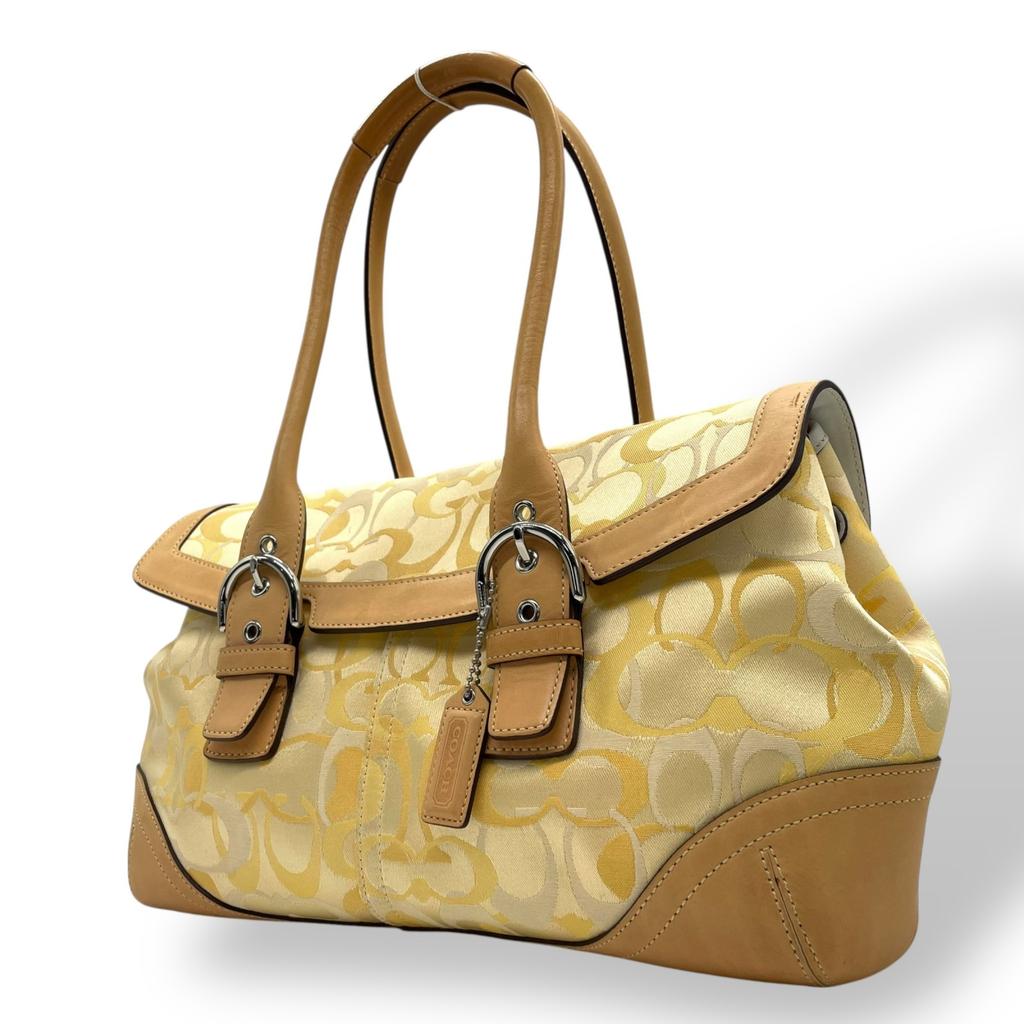 Used COACHHandbag yellow/Brown canvas/leather Women