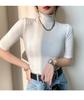 Elastic Slim Cotton Turtleneck T Shirts For Women Casual Short Sleeve Tee