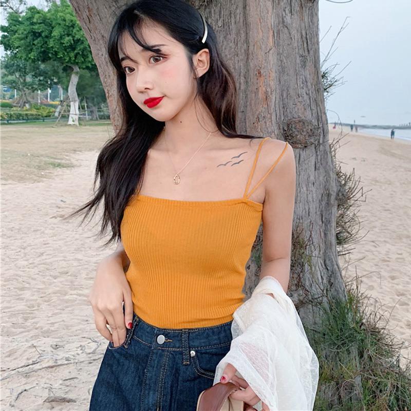 Women's Camisole Solid Color Vest Double Spaghetti Straps Knitted Camisole Tops