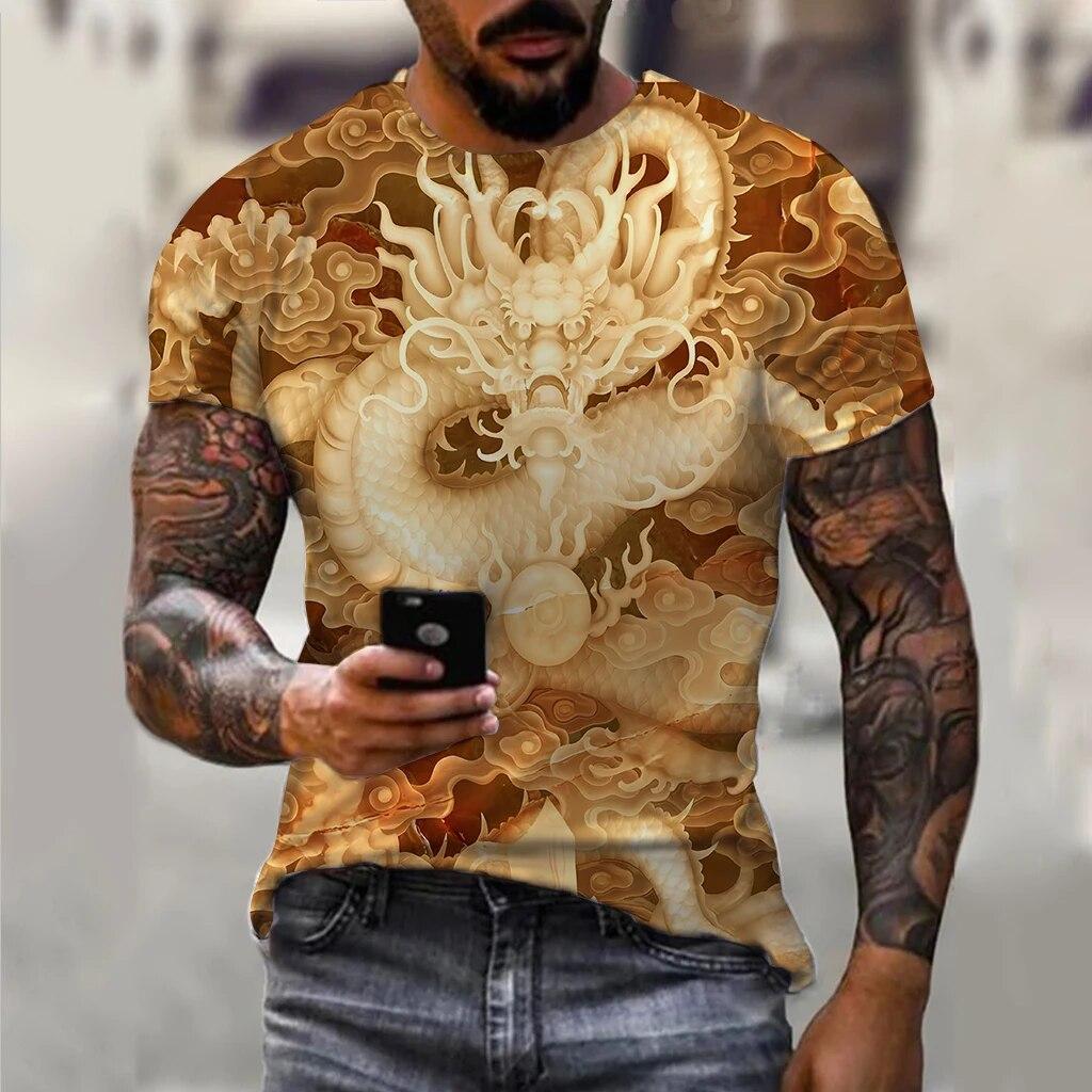 Men's T-shirt Fashion Chinese Dragon 3d Printed T Shirt Animal Pattern Short-sleeved Streetwear Summer Casual Men's Top Tees