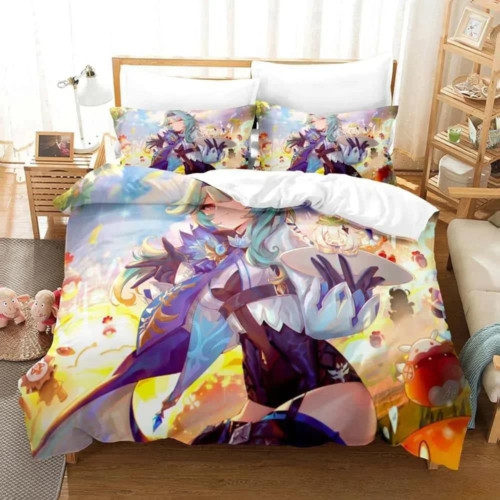 Kawaii Anime Genshin Impact Eula Lawrence Bedding Set Print With Pillowcase Bed Duvet Cover Single Double Queen Super King Size