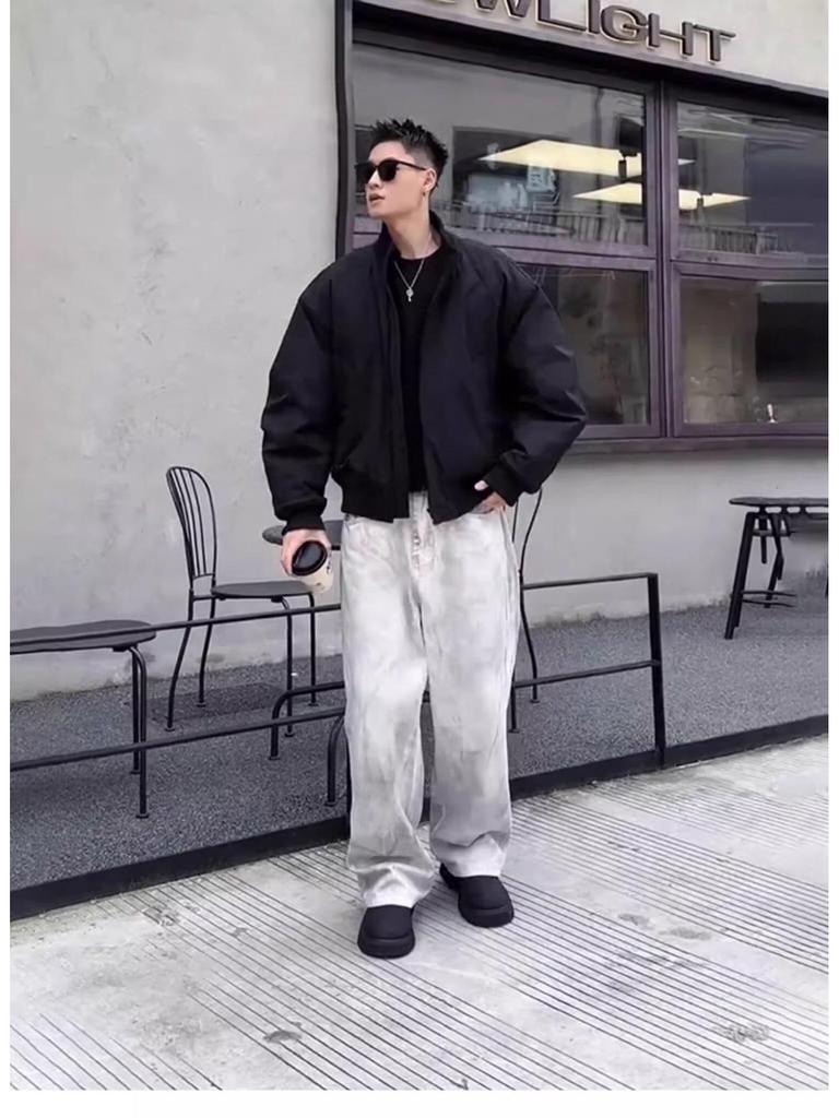 Guochao Unisex Boxy Silhouette Winter Flight Jacket - Padded Cotton, Thick, Trendy, and Loose Fit.