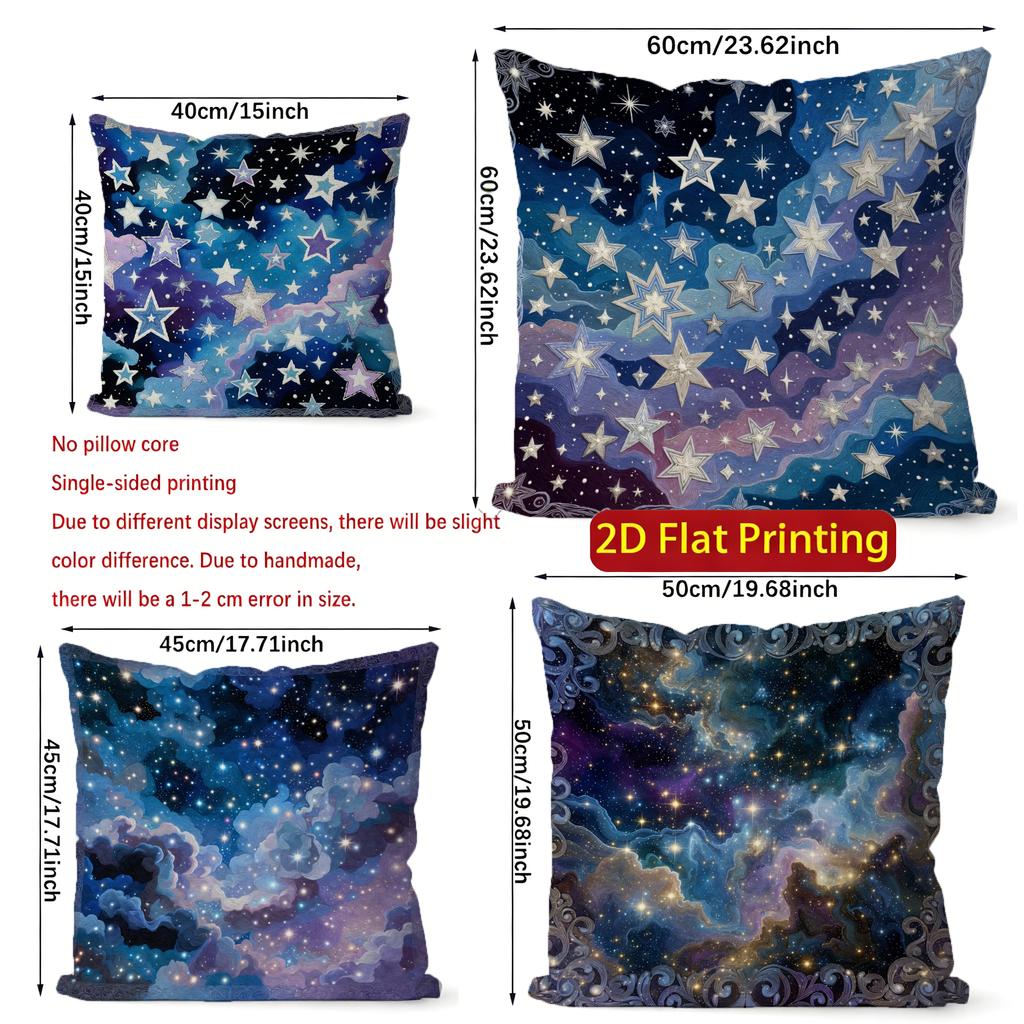 2D Starry Night Sky Pillow Covers For Decor Pattern Cushion Cover Suitable For Sofa Bedroom Car Pillow Cover