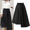 Tooxika Large Women's Pleated Polka Dot Patchwork Mid Length Chiffon Large Hem Skirt