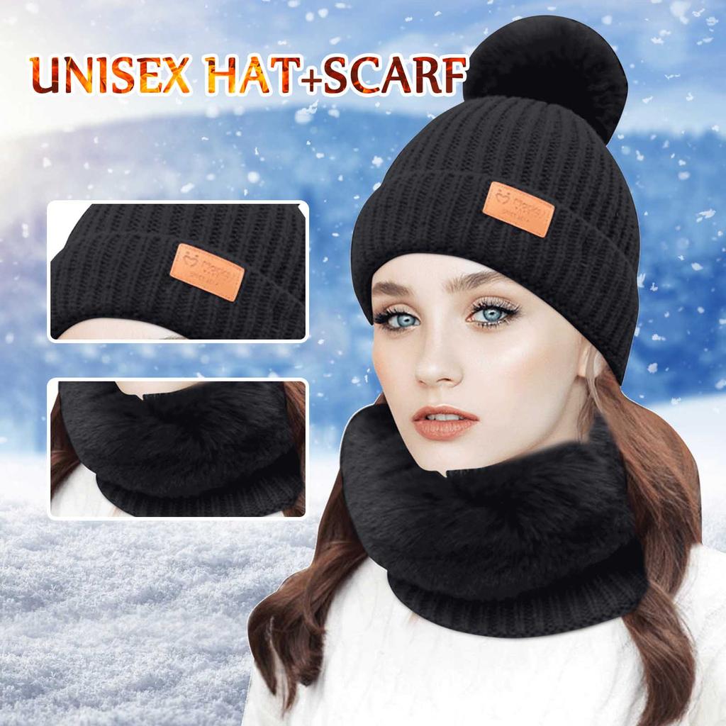 Fashion Womens Knitted Hats Winter Keep Warm Color Matching Hair Ball Thick Double Warm Hats Caps Unisex Fashion Womens Knitted Hats Winter Keep Warm Color Matching Hair Ball Thick Double Warm Hats Caps Unisex