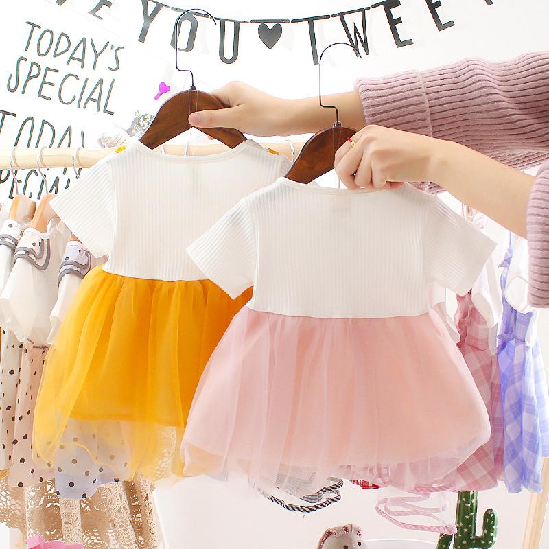 Girls Summer Short Sleeve Tulle Tutu Dress Princess Party Gown For Baby Kids Casual Cute Mesh Sundress