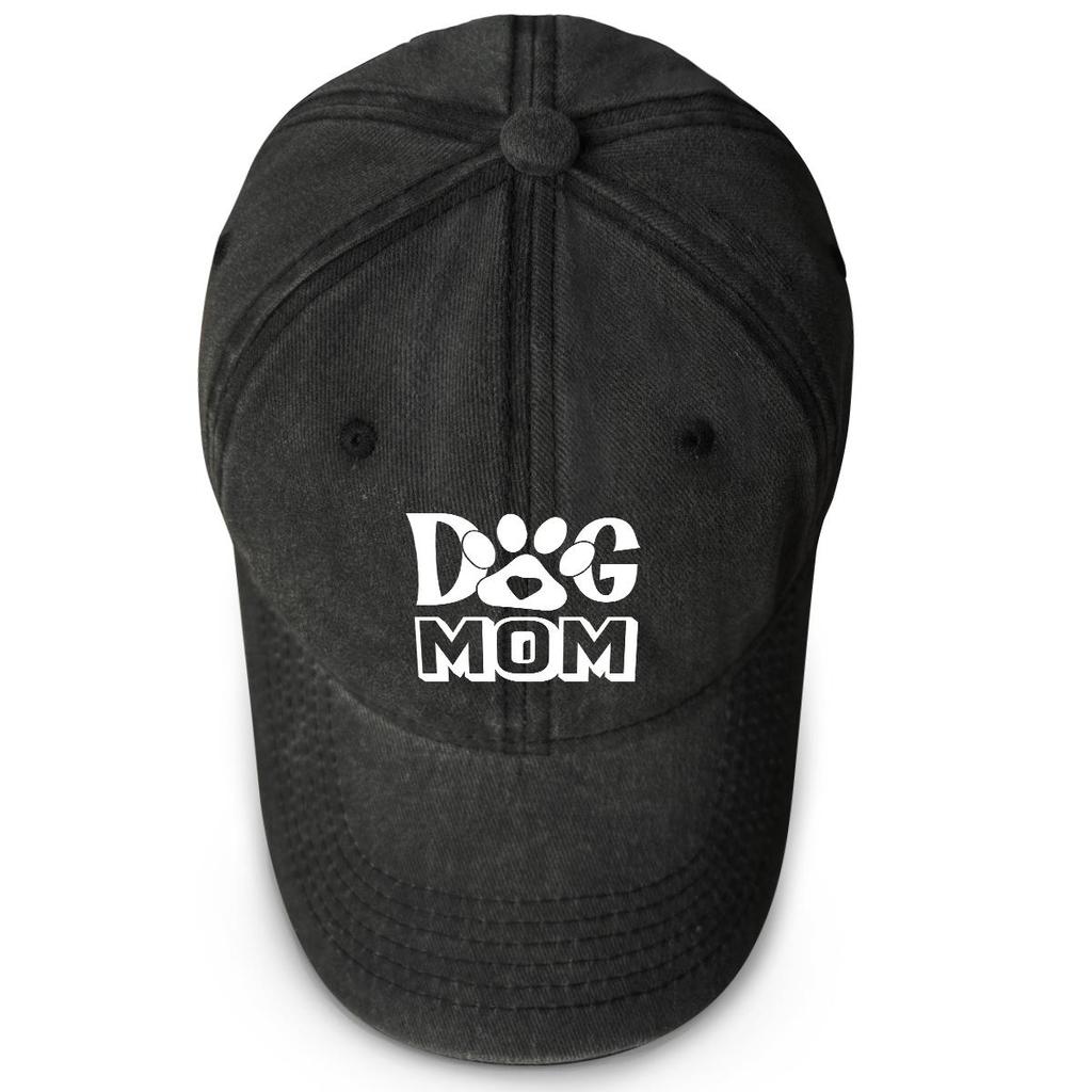 DOG MOM" Paw Print Snapback Sun Hat, Mother's Day Man's Cap Slouchy Sun Protective Raw Brim Curved Brim Adjustable Baseball Hat